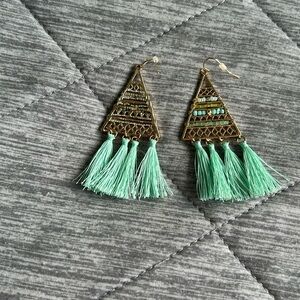 Bohemian Flowy Blue and Gold Detailed Statement Earrings